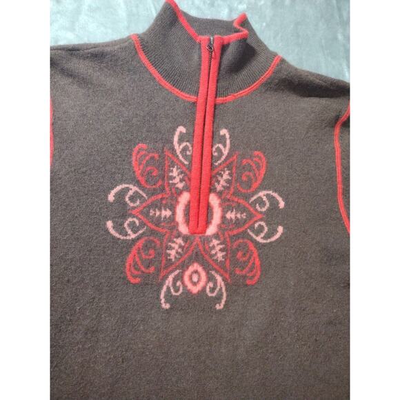 Cabelas Womens Medium Wool Brown Nordic Knit 1/4 Zip Pullover Sweater Wool Blend - Picture 3 of 10